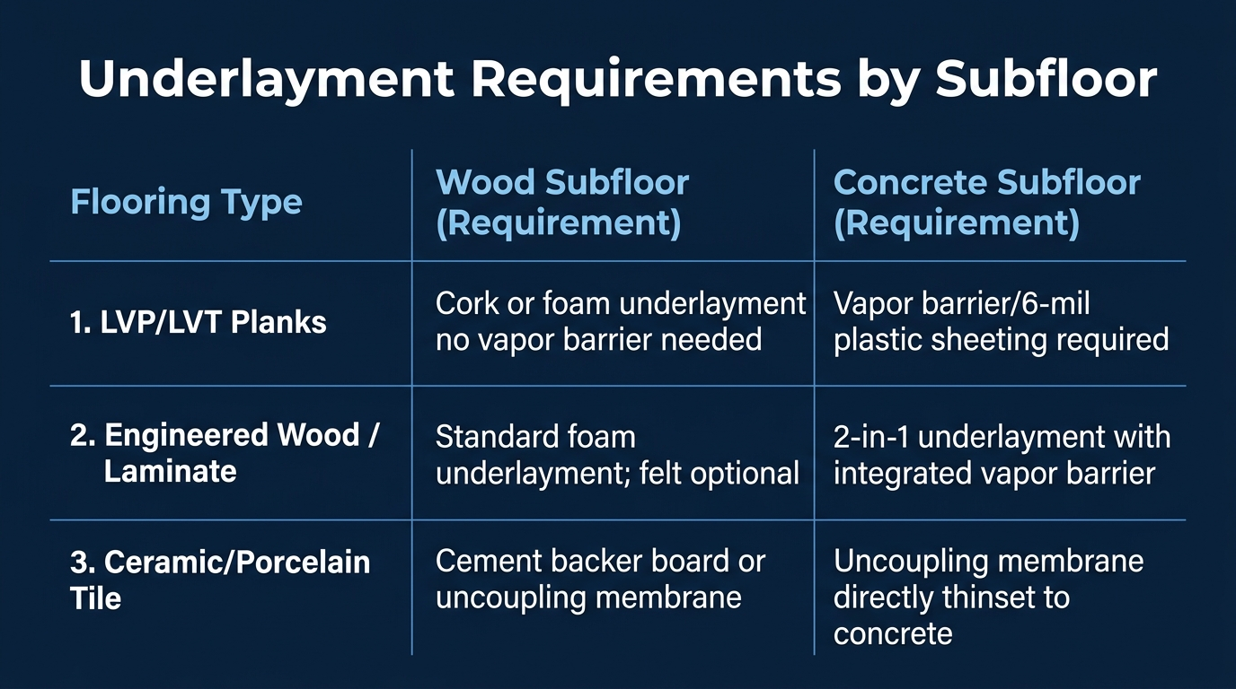 Flooring Underlayment Requirements Map