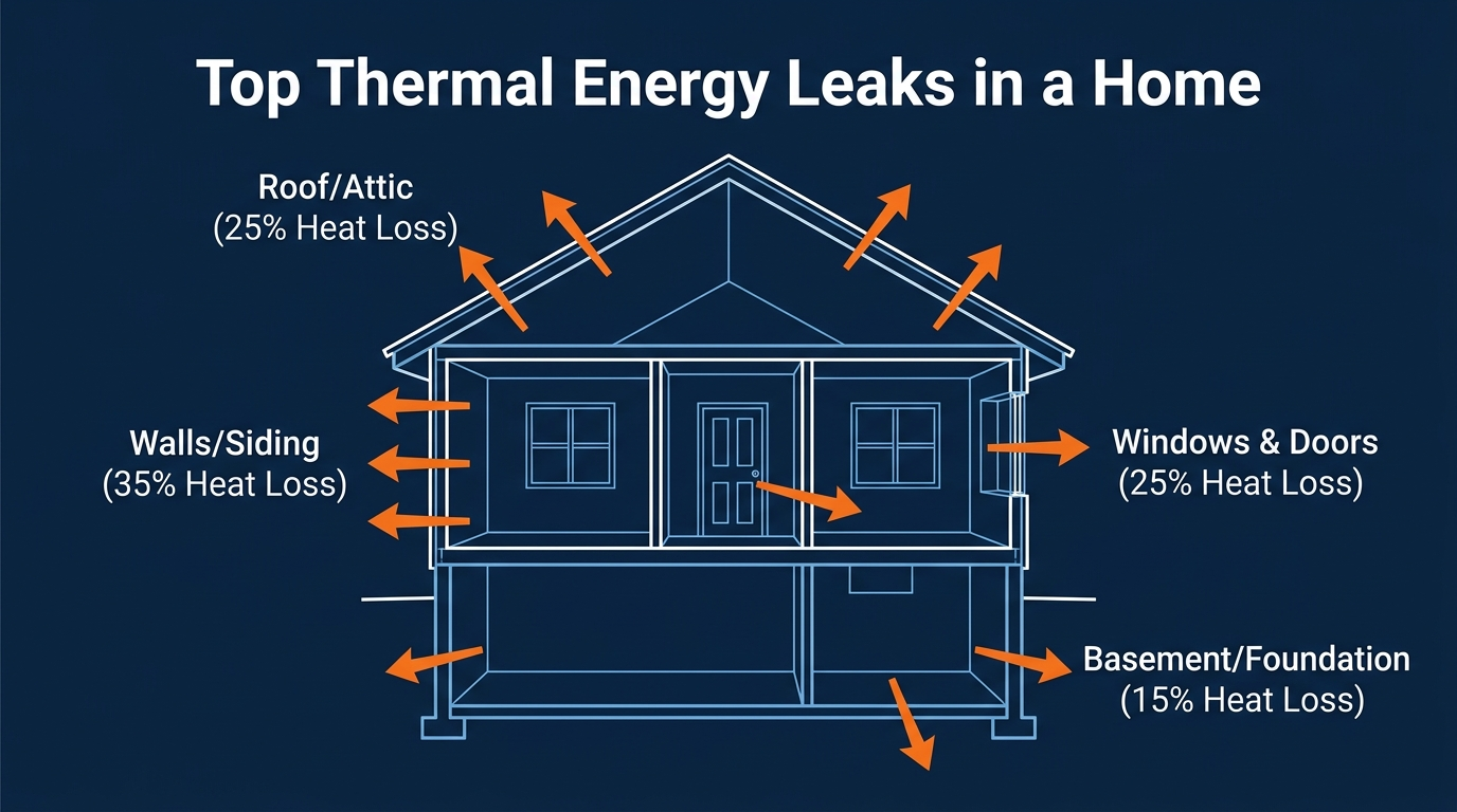 Top Thermal Energy Leaks in a Home Diagram