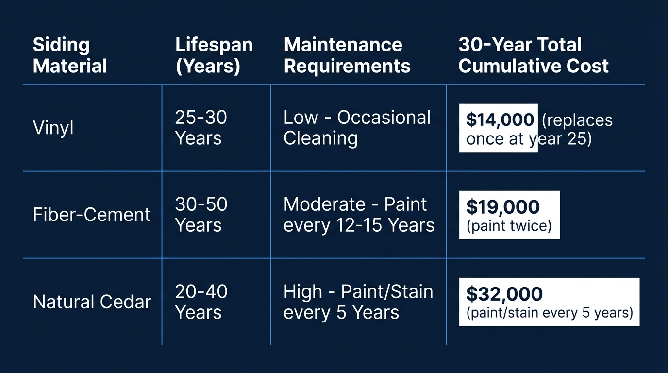 Siding Material 30-Year Lifetime Cost Comparison Chart