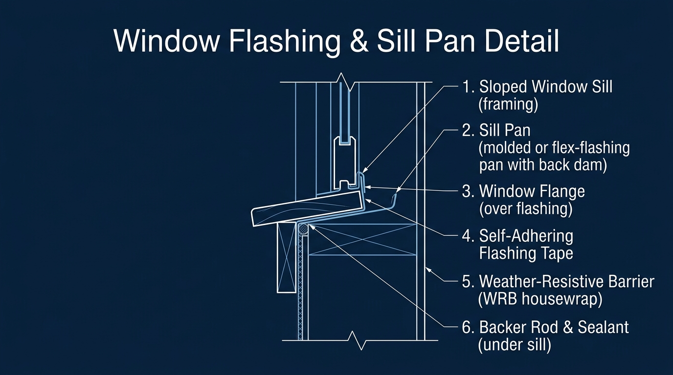 Window Flashing & Sill Pan Detail Diagram